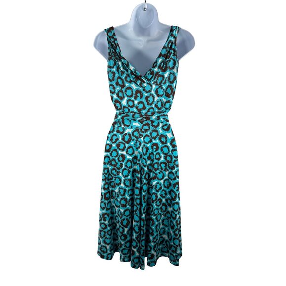 Diane Von Furstenberg Lora Cheetah print silk wrap dress 90s luxury classic teal - Picture 2 of 5